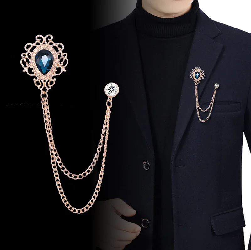 Men'S Accessories Jewelry - Nuovo vintage nappa catena strass spilla