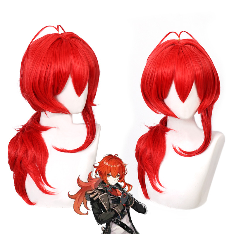 Men Accessories For Travel - Parrucca cosplay Genshin Impact Diluc Viaggiatore